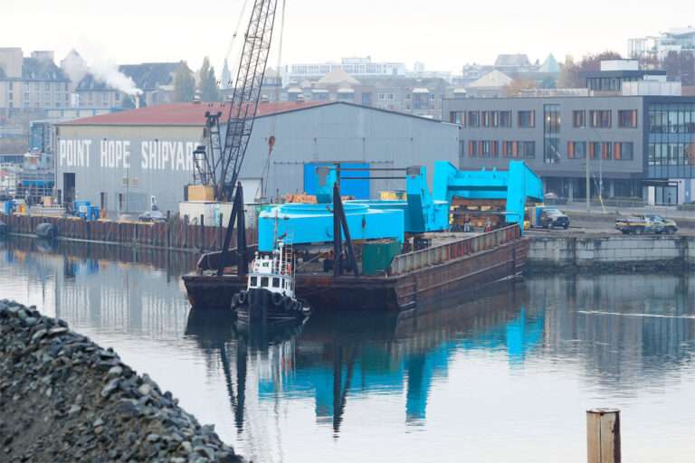 Unloading Stacker Reclaimer Slewbed and C-Frame Components at Point Hope Maritime for Assembly
