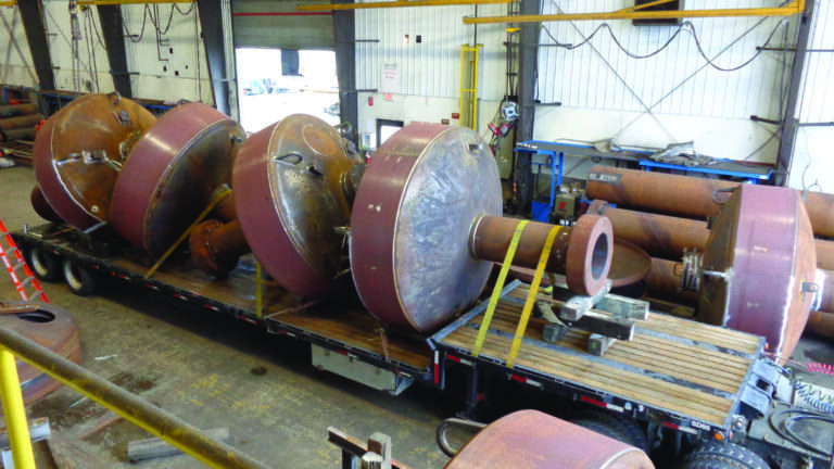 Whistle Buoys – on flatbed in our Sidney Shop